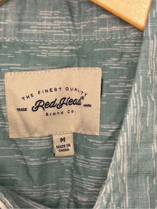 RedHead Men's Short-Sleeve Palm Print Button-Down Shirt - Teal/Blue - Picture 2 of 11